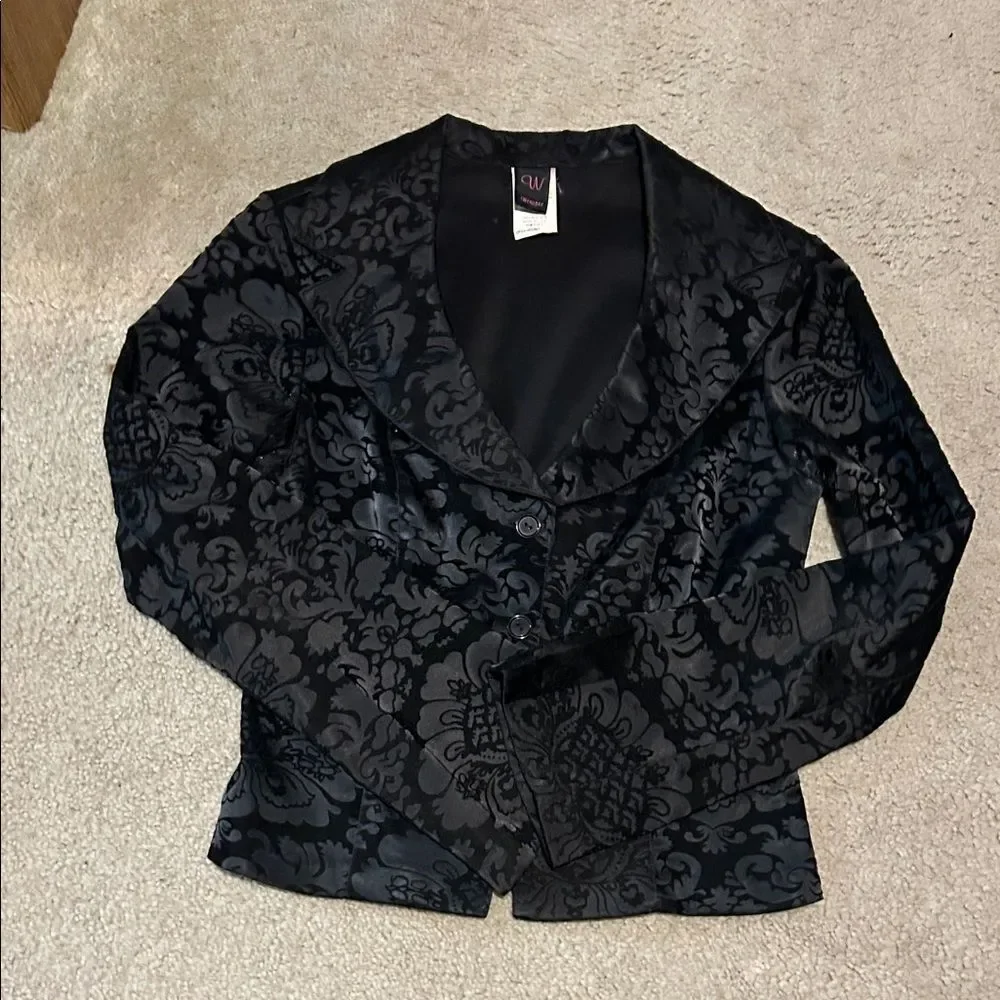 Vintage Wrapper Black Velvet Satin Brocade Floral Patterned Jacket